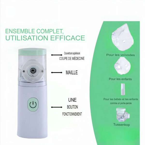 Inhalateur nébuliseur à ultrasons - Vapeur facial - Nébuliseur à Mailles pour Enfants, Adultes et bébés - Vert – Image 6